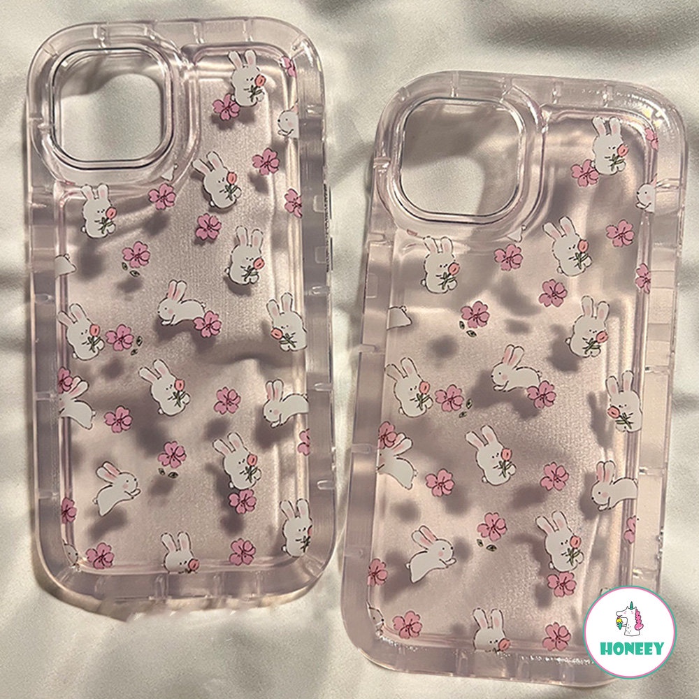 IPHONE Korea Bunga Kelinci Hewan Airbag Air Cushion Puff Phone Case Kompatibel Untuk Iphone14 13 12 11 Pro Max Shockproof Lembut TPU Back Phone Cover