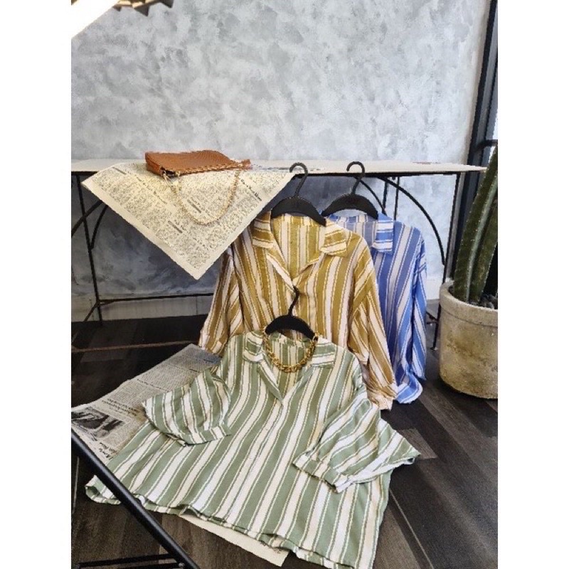 VEXIOS - ZRD KEMEJA WANITA OLIN / Lolly Oversize Jumbo Shirt / Hem Stripe Wanita / Atasan Kemeja Cas