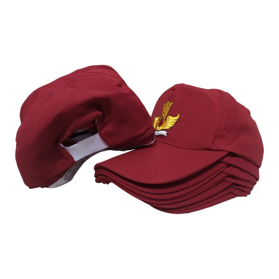 [TERMURAH] Topi Sekolah SD Warna MERAH Logo Bordir