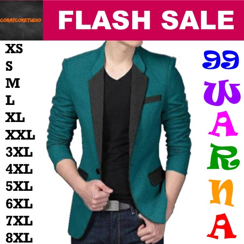 19 WARNA Jas Blazer Pria Cowok Laki Polos Kantor Kerja Formal Saku Kantong Pesta Wisuda HIJAU HITAM