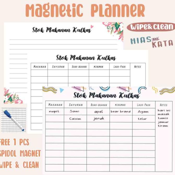 

Magnetic Planner stok makanan Storage Kulkas Kotak Penyimpanan Catatan