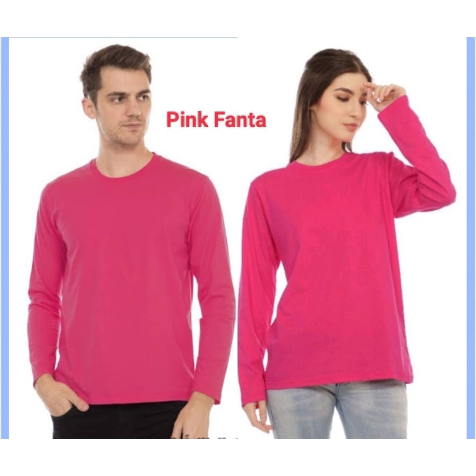 Jual Kaos Polos Lengan Panjang Soft Katun Combed 30s Warna Pink Fanta