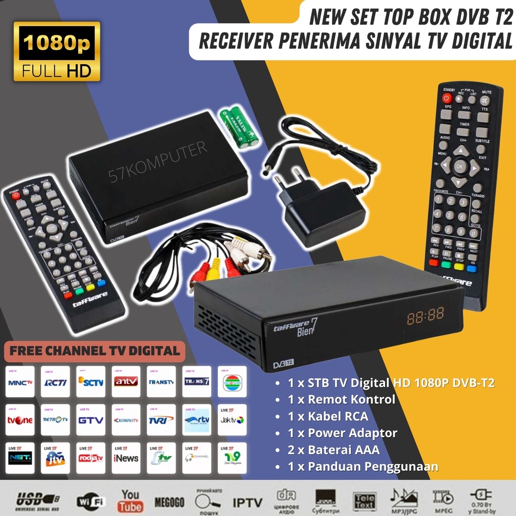 Set Box TV Digital STB DVB-T2 Penerima Siaran TV Digital Set Top Box STB DVB T2 Paket Set Box Siaran TV Digital HD