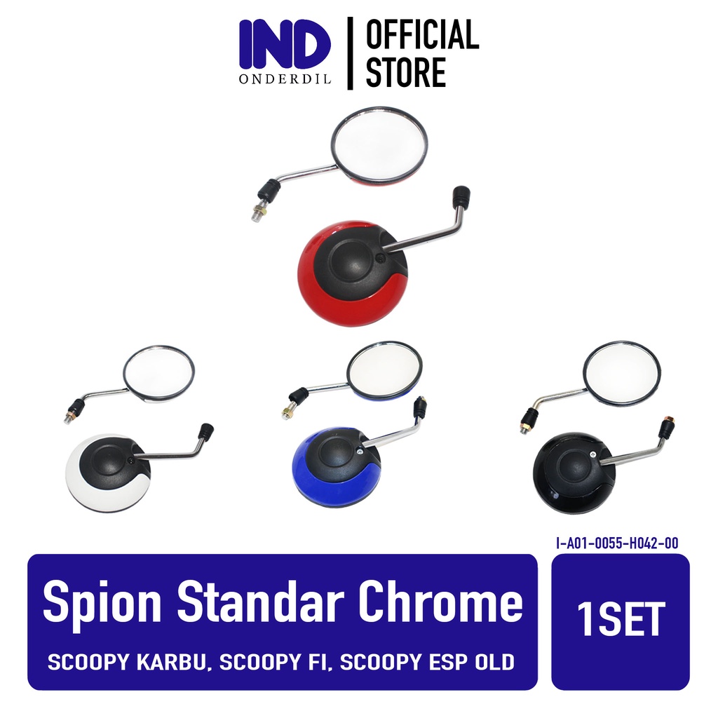 Kaca Spion Standar Model Scoopy Karbu FI eSP Gagang Chrome Merah-Biru-Hitam-Putih Bisa Untuk Motor H