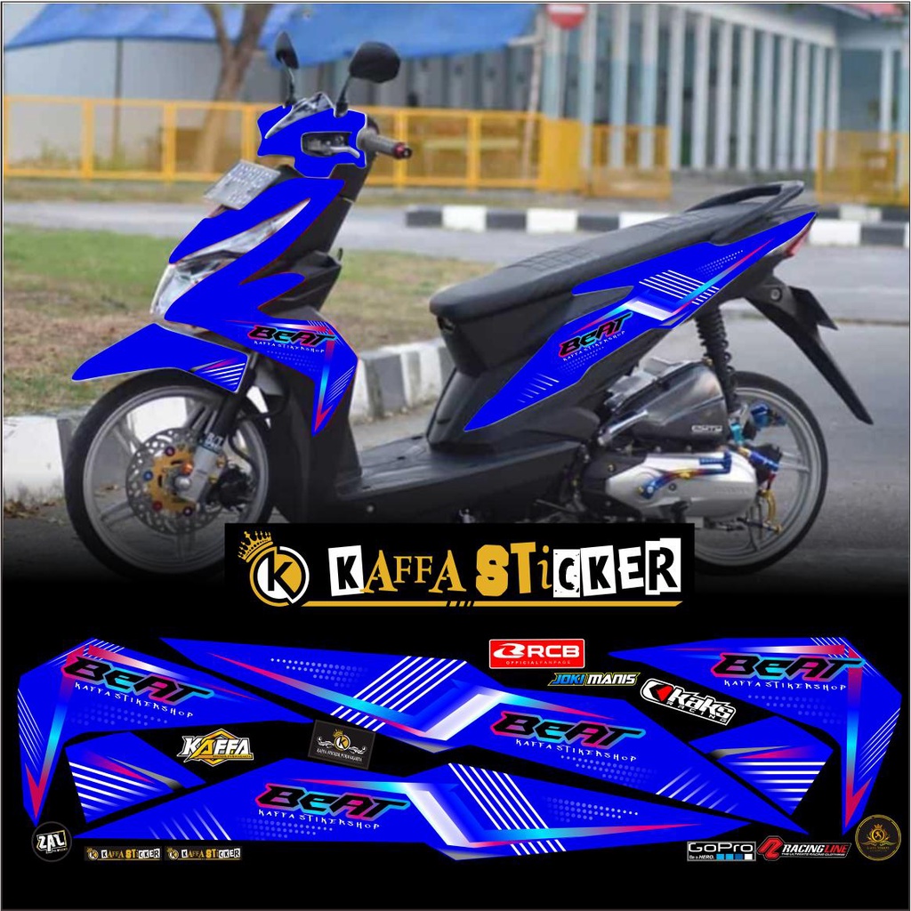 Sticker Striping Beat Esp Street-Stiker variasi list body Racing list biru