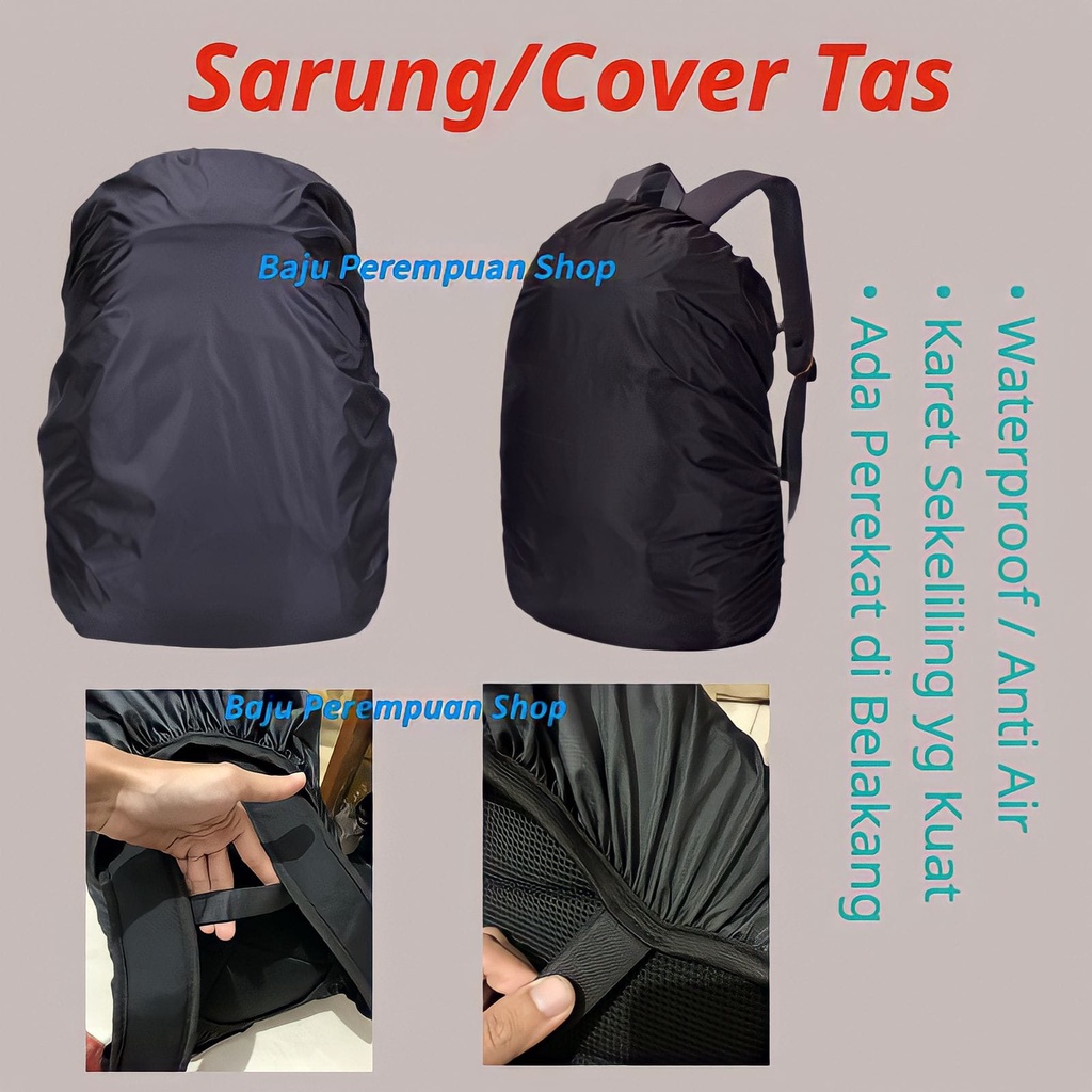 Sarung Tas Cover Bag Ransel Punggung Waterproof Anti Air ada Perekat Dibelakang