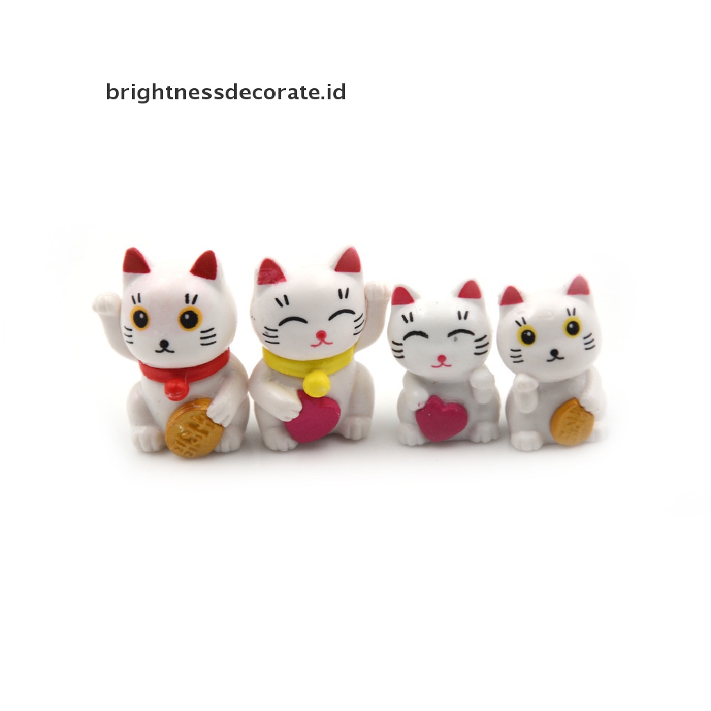 [Birth] 4pcs Kartun Kucing Keberuntungan Lanskap Mikro Dekorasi Taman Miniatur Ornamen [ID]