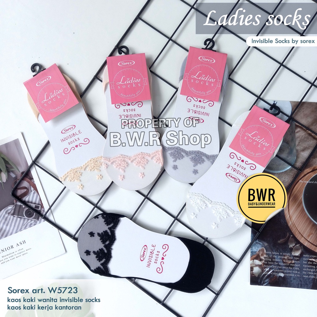 Kaos Kaki Sorex W5723 Floral Lace | Kaos Kaki Wanita Invisible Ladies Socks Girl Sorex 5723 Pilih Warna - Bwr