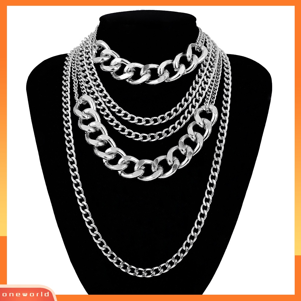 {oneworld} Punk Wanita Multi-layer Curb Rantai Pernyataan Kalung Batu Hip-hop Perhiasan Hadiah