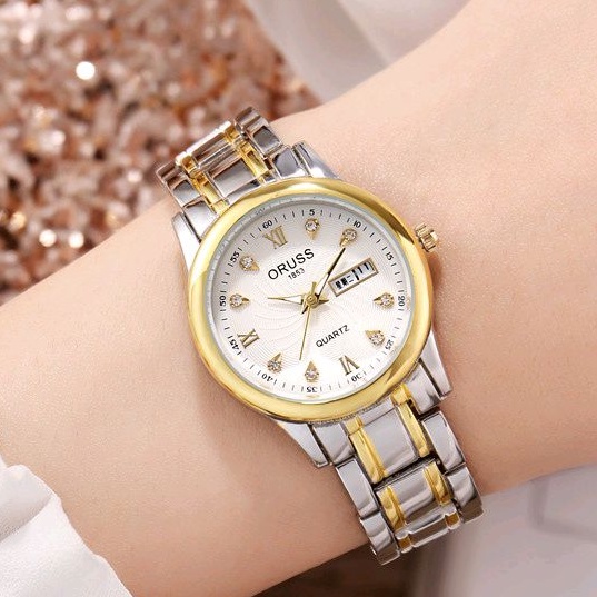 Jam Tangan Wanita Rantai Oruss Classic Analog  Kalender Aktif Tahan Air Elegan Minimalis Garansi 1 T