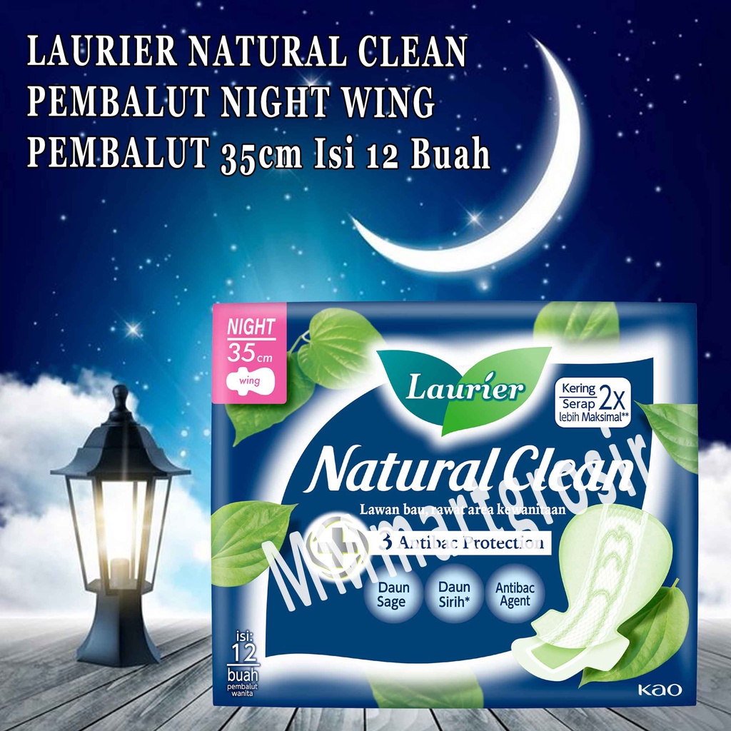 Laurier Natural Clean / Pembalut Night Wing / Pembalut 35 cm isi 12pcs
