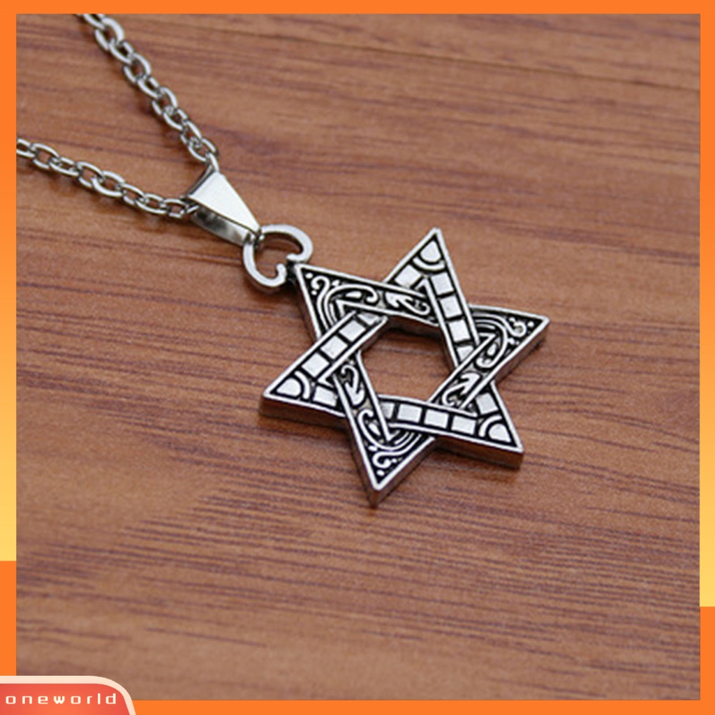 {oneworld} Unisex Hip Hop Hexagram Bentuk Liontin Kalung Rantai Fashion Perhiasan Aksesori