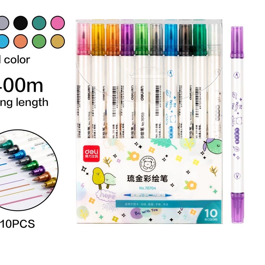 

ホ Deli Felt Pen Spidol Warna Tip 2 Sisi 10 Warna Metalic Recomend