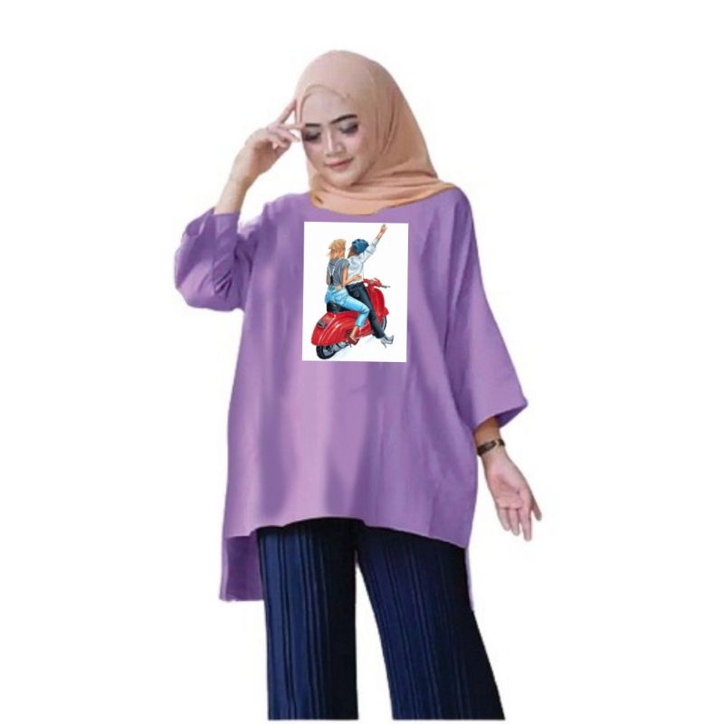 Atasan Baju Tunik Kaos Wanita Oversize LD 130 Cm Terbaru 2023 Viral Gambar DTF Bahan Kaos Babyterry . Atasan Baju Wanita Santai Tunik Wanita Dewasa Cewek Jumbo Kekinian Murah Big Size Motor