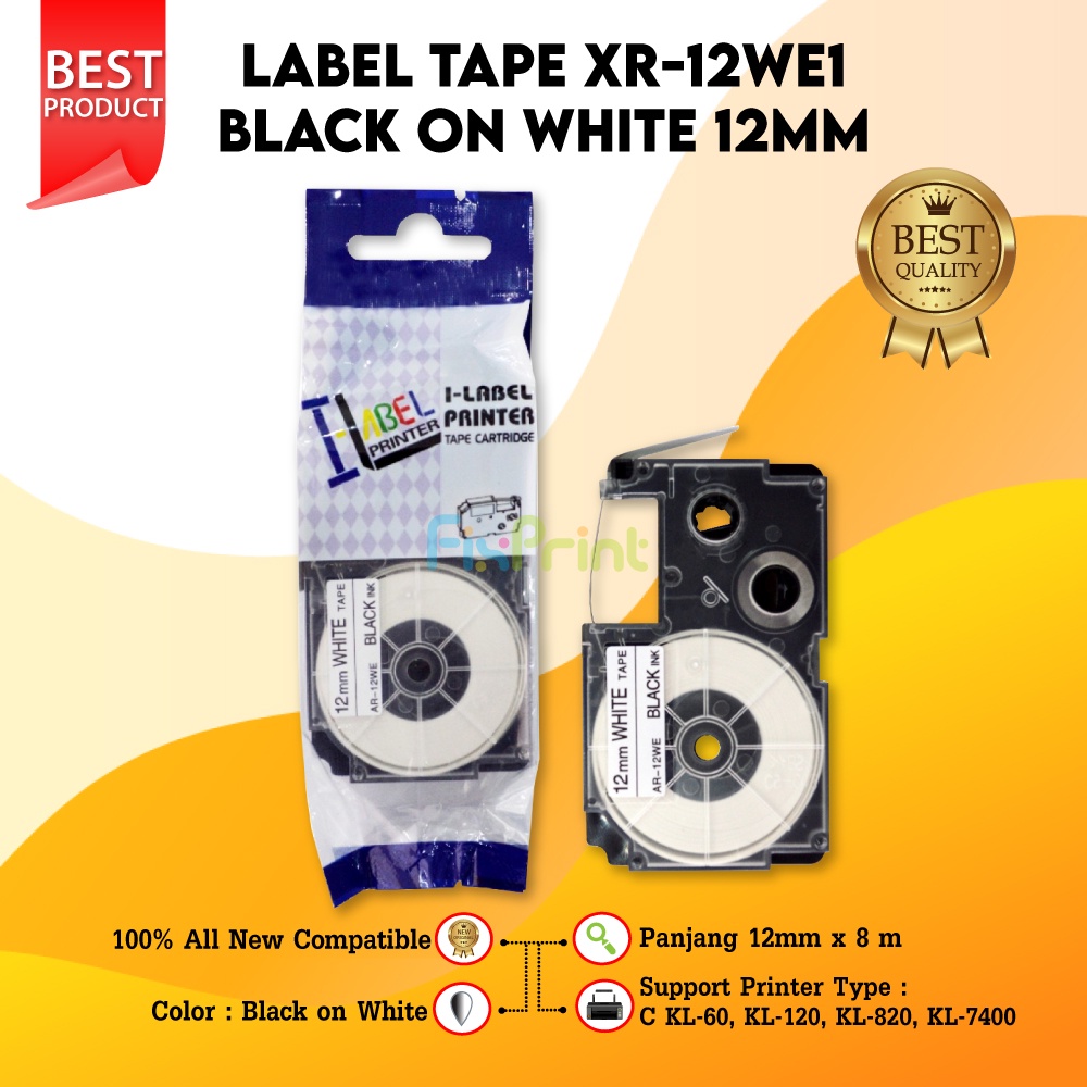 Compatible Label Tape Casette XR-12WE1 XR-12 Black on White 12mm Printer Casio KL-60 KL-120 KL-820 KL-7400