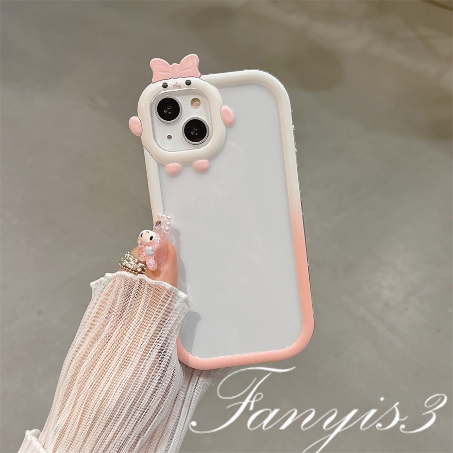 Compatible For iPhone 14 13 12 11 Pro Max X XR Xs Max 8 7 6 6s Plus SE 2020 Kompatibel Untuk Simple Bening Pink Ungu Monster Kecil Lensa Ponsel Case TPU Soft Cover