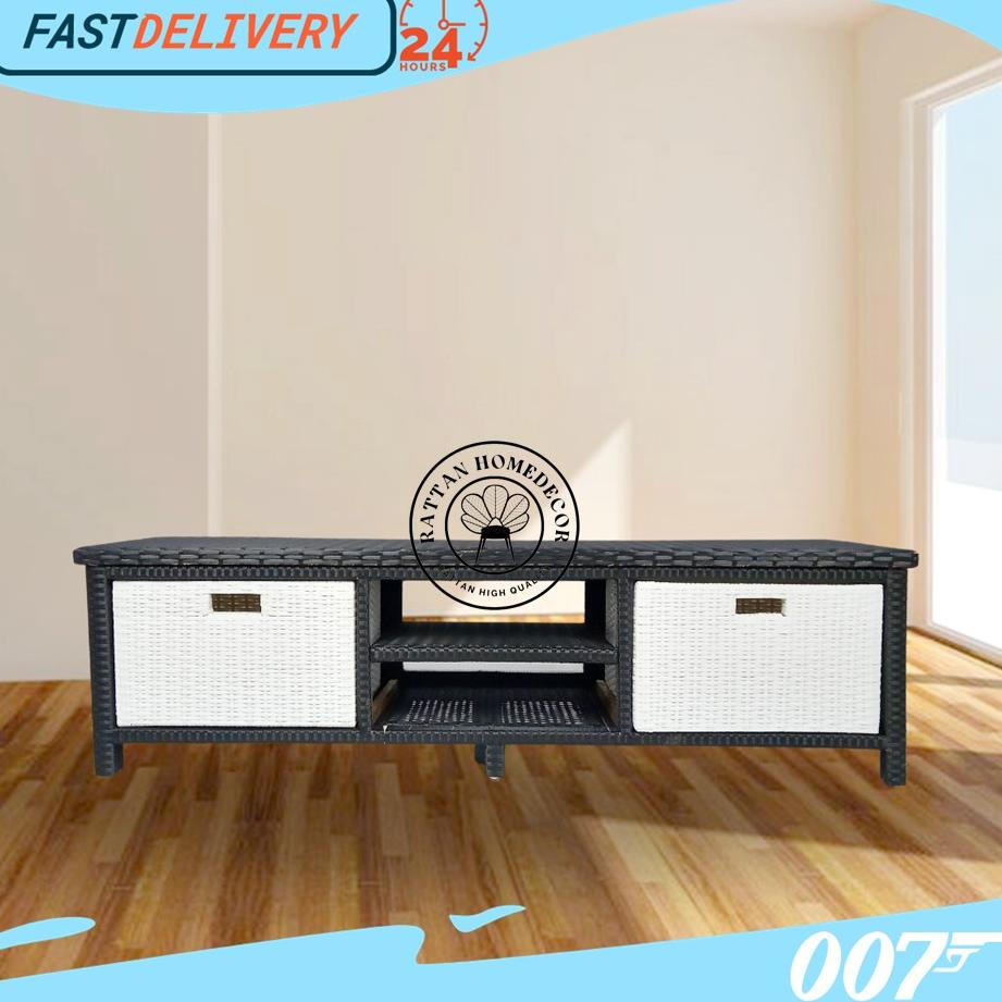 Buffet Lemari TV dan 2 Laci Simpel Rotan Sintetis ABCLY7239