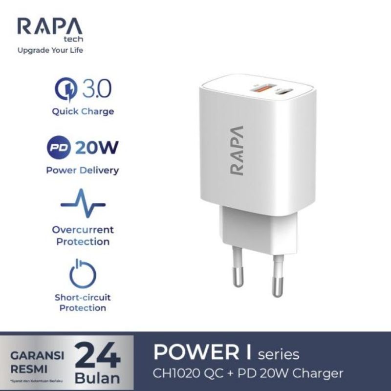 RAPAtech CH1020 Adaptor QC3.0 + PD 20W Charger