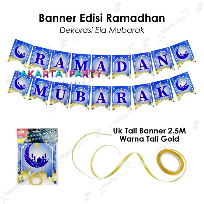 Bunting Flag Ramadhan Biru / Banner Ramadan Mubarak / Bunting Lebaran