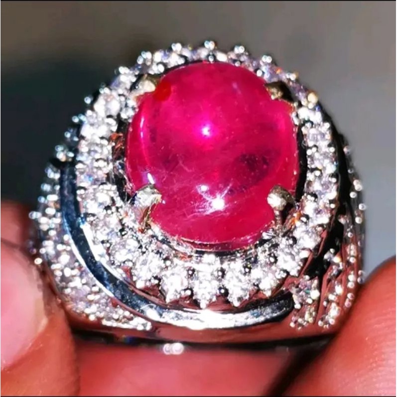 Cincin Batu Asli Natural Rubi Merah Bagus Kristal