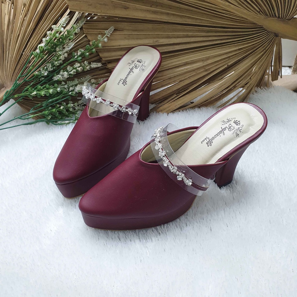 Sepatu wedding Brisia burgundy acessoris 10cm tahu