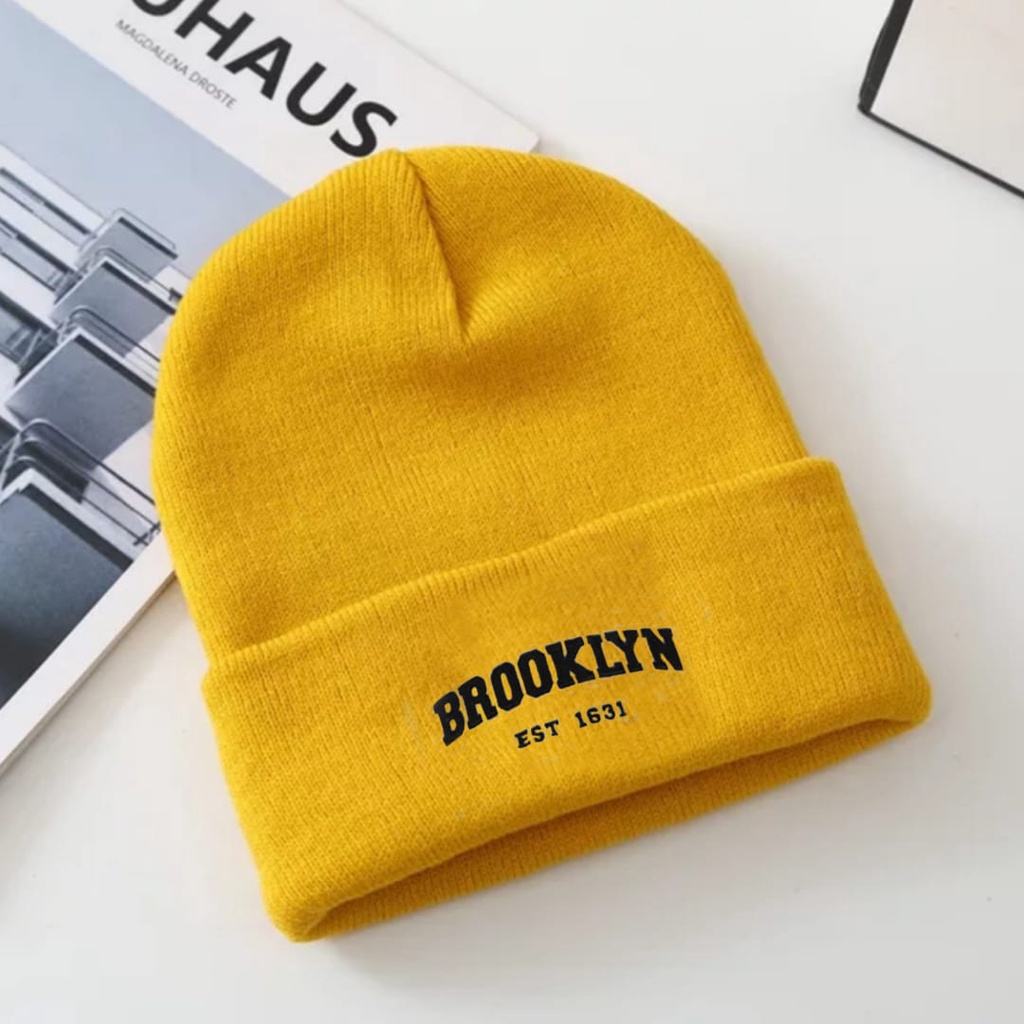 kupluk beanie Unisex Cap Hat Soft Material Bordir Brooklyn terbaru