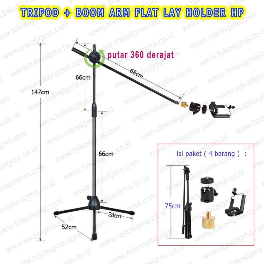 TRIPOD BOOM ARM ROTARY FLAT LAY VIDEO STAND HANDPHONE HP OVERHEAD 1.8m
