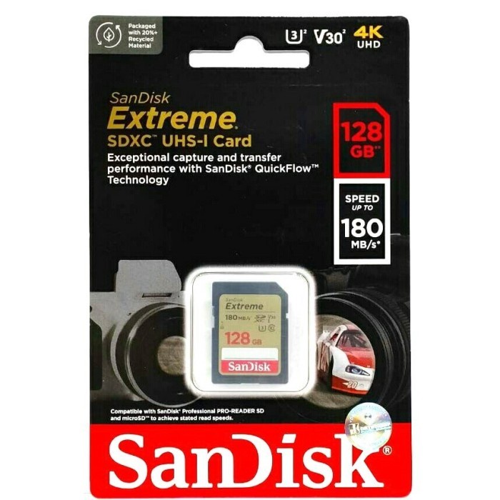 Sandisk Extreme SDXC UHS-I Card 128GB Speed 180MB/s