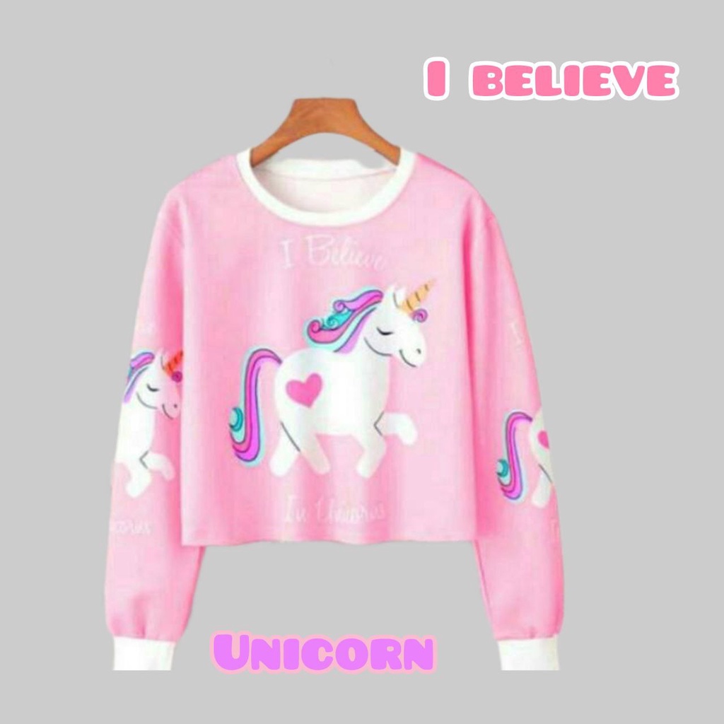 JN2305 Atasan Crop Anak Remaja I Believe 10-15THN / SP / Baju Atasan Anak Tanggung Kpop Style / Baju