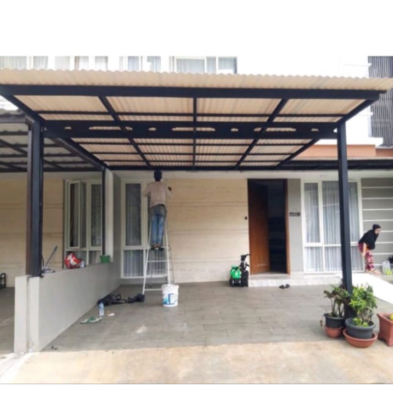 Kanopi Baja Ringan Atap Alderon Rs + Cat Terpasang  Kanopi Baja Ringan Baja Ringan
