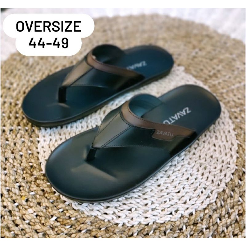 Sandal KULIT Super JUMBO 411.Hitam / Sendal Jepit BIG Size 44-49 Jepit Kulit Super JUMBO Black