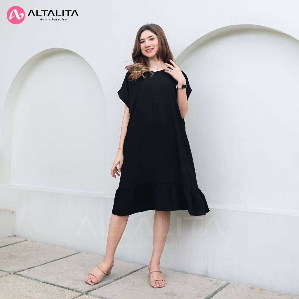 Altalita - Daster Rayon Busui Polos Kekinian | Daster Viral Ruffle Polos Jumbo LD 120 | Daster Busui Polos Pendek Rempel Bawah Bahan Rayon Premium