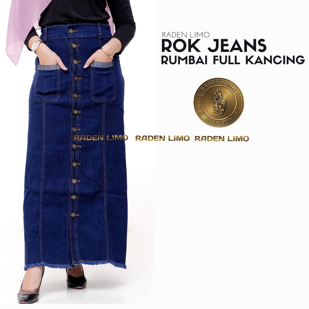 Rok Span Jeans Strecth Panjang Dewasa Rawis Full Kancing Depan kode 104