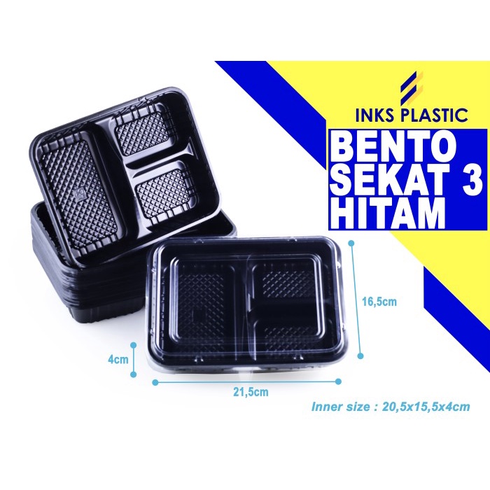 MIKA TRAY BENTO SEKAT 3 HITAM-IP ( 50 PCS )