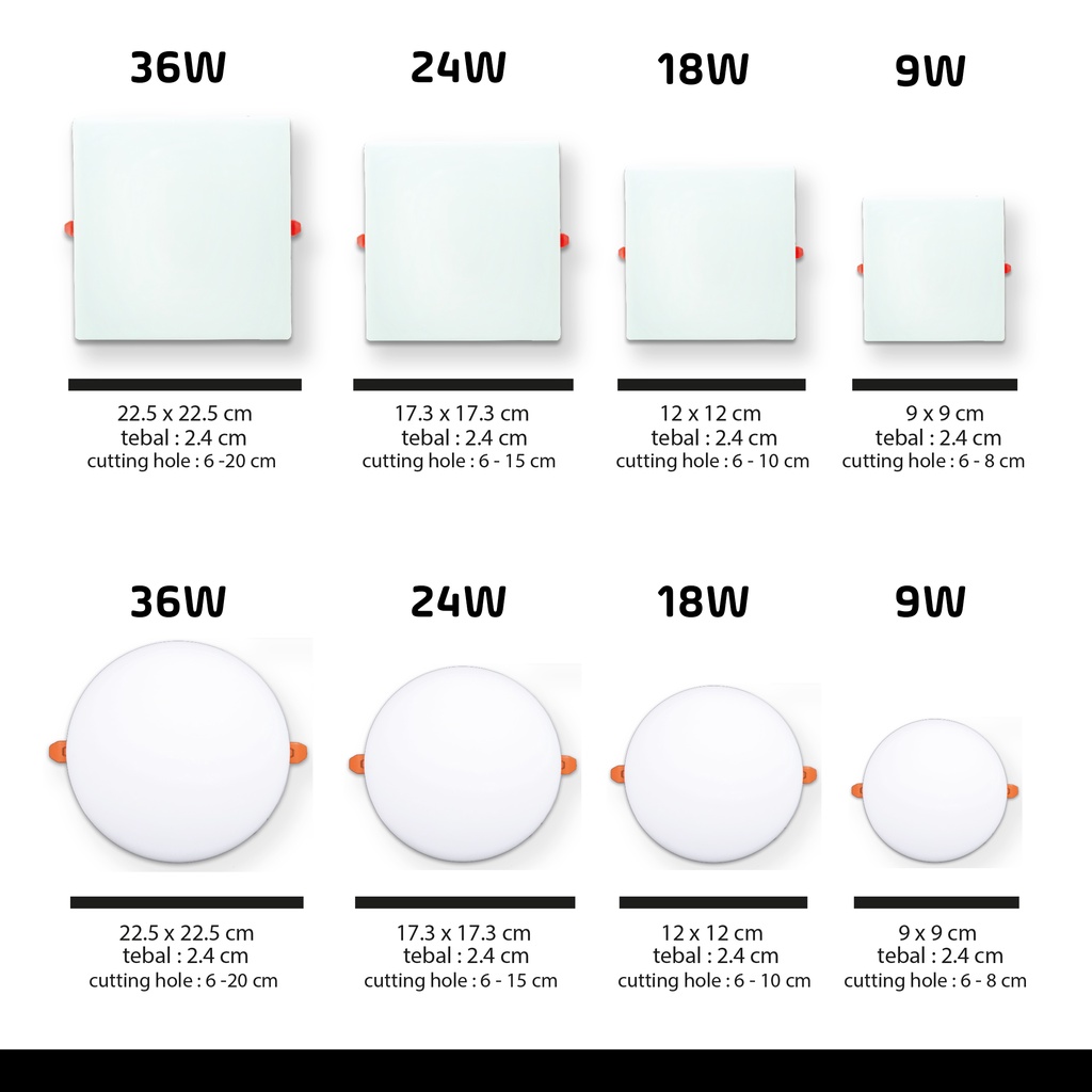 Downlight Led Outbow Premium 36watt Modern SUPER TERANG Frameless panel bulat kotak plafon 9watt - 36 watt SNI