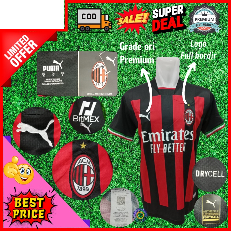 (jerseyolahraga)Jersey A c Milan 2022 Jersy Kaos Baju Bola Milan Grade Ori / Jersey Milan 2022 Baju 
