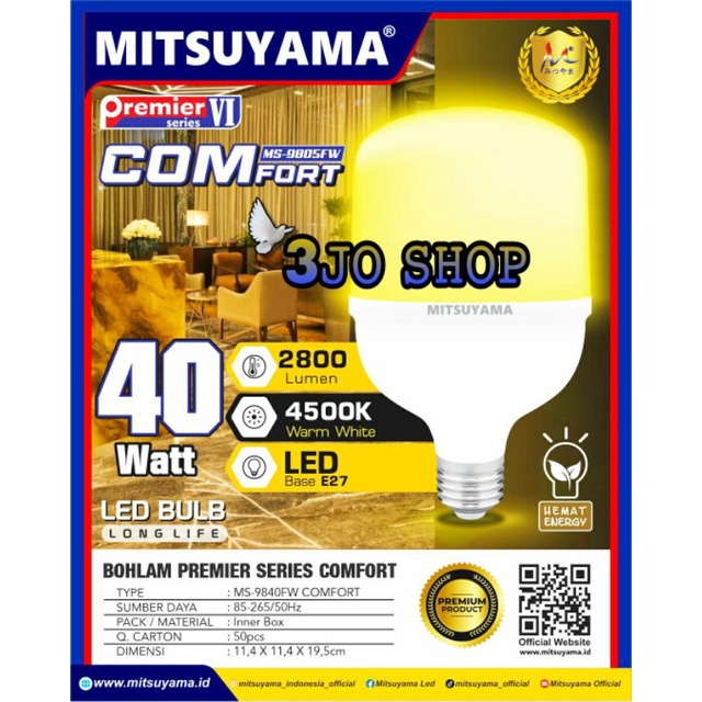 Bohlam Lampu LED 40 Watt MITSUYAMA Premier VI COMFORT Cahaya Kuning