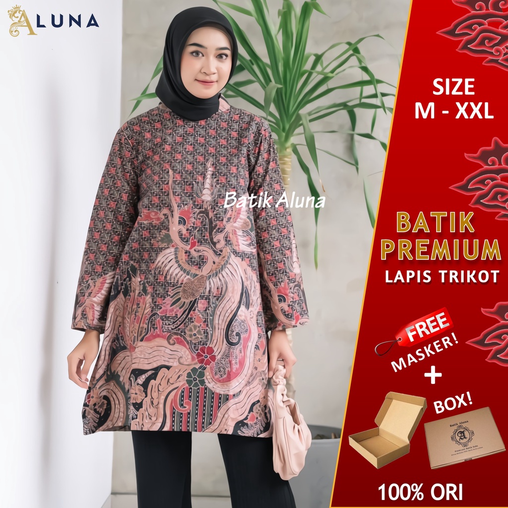 Batik Wanita Tunik Lengan Panjang Katun Lapis Trikot Premium Modern Original Batik Kerja Kantor Kondangan Size M L XL XXL 062