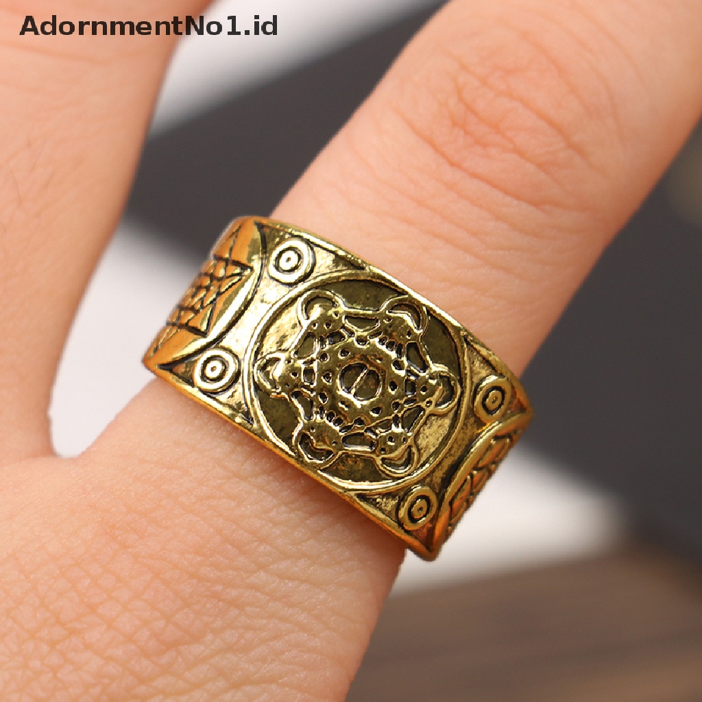 [AdornmentNo1] Vintage Enam Menunjuk Bintang Solomon Cincin Warrior Malaikat Agung Metatron Jimat Totem Adjustable Ring Jimat Perhiasan Punk Alloy Jari Cincin Hadiah [ID]