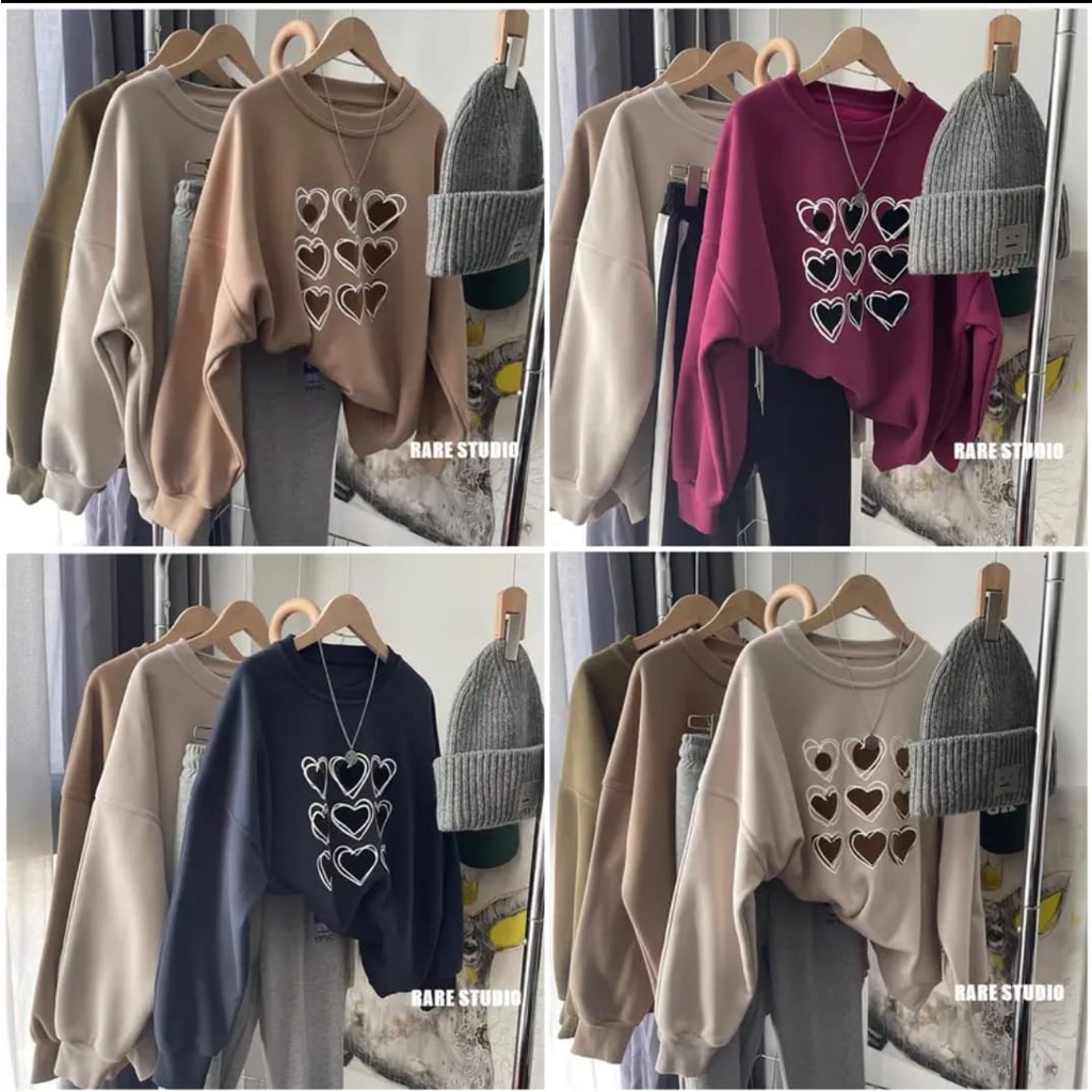 Mini Love Sweater Basic Oblong Wanita Oversize | Sweater Crewneck Wanita Korean Style Kekinian