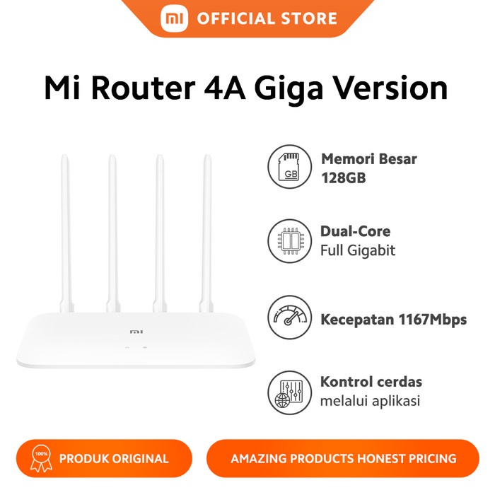 Router Xiaomi Official Mi Router 4A Gigabit 4 Antena Memori 128Mb