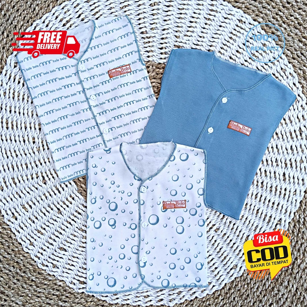 SALE 7.7 Serian Biru - 3 pcs Baju Bayi Kutung Bayi Baru Lahir 0 sd 3 Bulan Blue Sea Series merk SNI Bolo - Bolo