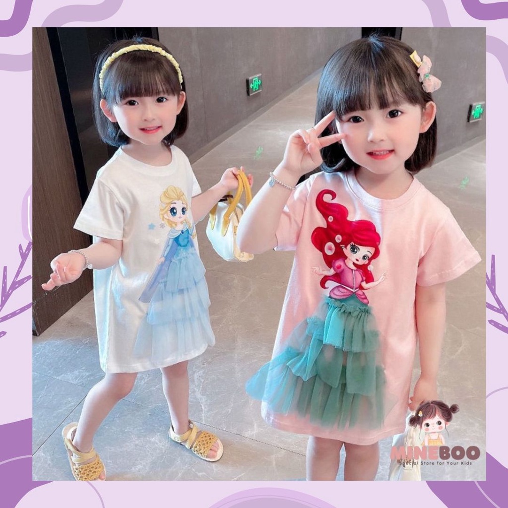 mineboo - PRINCESS DRESS EBV 1-9tahun Baju anak perempuan Gaun jala anak perempuan baru/Gaun kasual lengan pendek anak perempuan/Dress anak perempuan cewek/rok anak/gaun anak/kado anak perempuan ulang tahun