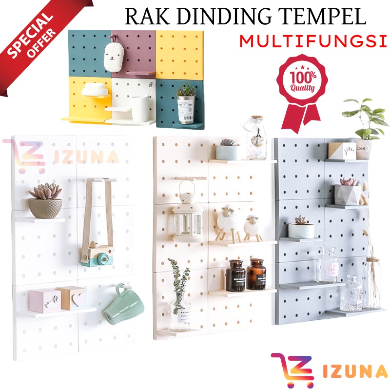 [IZUNA] RAK DINDING TEMPEL LUBANG / RAK DINDING LUBANG MULTIFUNGSI / STORAGE ORGANIZER DAPUR / RAK DINDING MINIMALIS PAPAN DINDING BERLUBANG