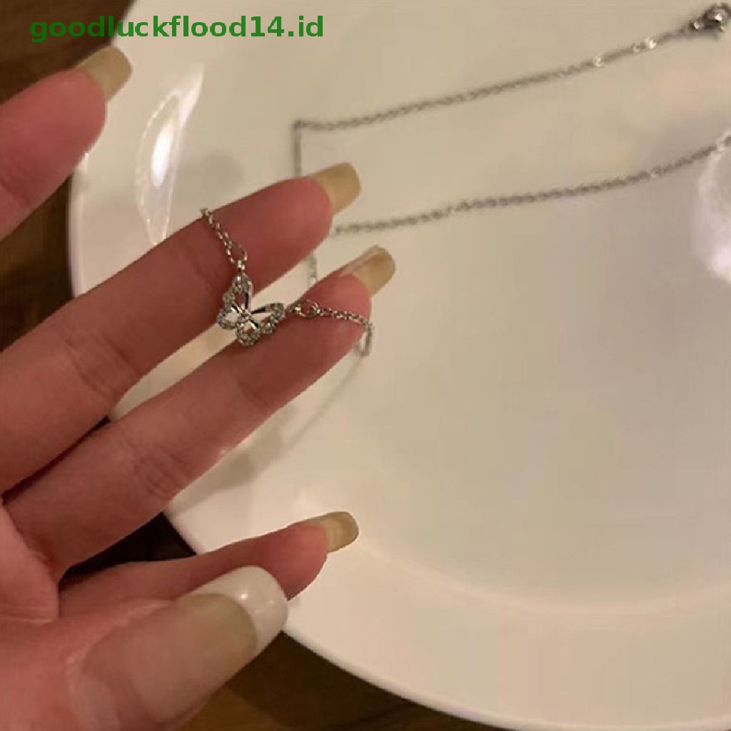 [GOOGFOUR] Kalung Liontin Kupu-Kupu Yang Indah Kalung Rantai Silver Kristal Elegan Untuk Wanita Perhiasan Aksesoris Hadiah [TOP]