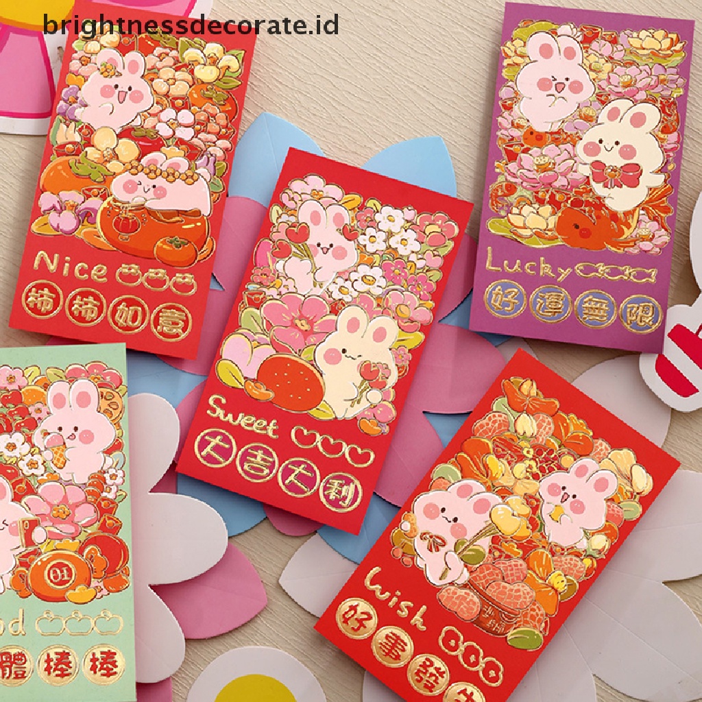 [Birth] 6pcs Amplop Merah Tahun Baru2023 Rabbit Red Packet Money Pouch Amplop Kado Merah Bingkisan Uang Keberuntungan Kartun Tas Hadiah [ID]