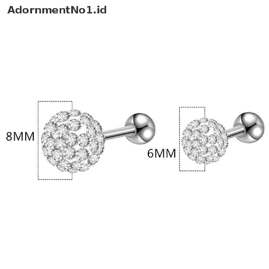 [AdornmentNo1] Anting Bola Kristal Surgical Steel Ear Plugs Brow s Wanita Ear Studs Cartilage Tragus Helix Lip Studs Ring Internally Thread Body Jewelry [ID]