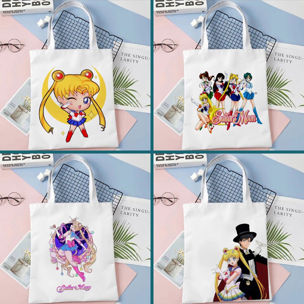 Totebag Tas Serut Sailor Moon Anime Wibu Lucu Tote Bag Kanvas Wanita Goodie Bag Hampers Ulang Tahun Anak Cewek Tas Sekolah Ngaji Jinjing Aesthetic