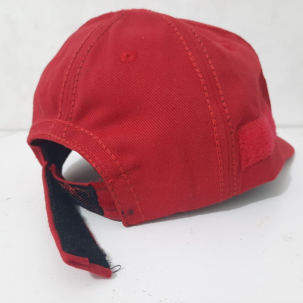 Topi Baseball Merah Canvas Velcro Perekat / Topi Merah Pemadam Damkar