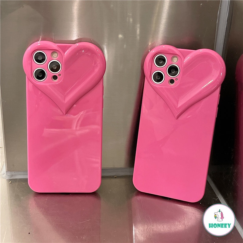 Luxury Rose Red 3D Love Heart Shape Phone Case Kompatibel Untuk IPhone 14 13 12 11 Pro Max Sarung Handphone Belakang TPU Lembut Menyerap Guncangan